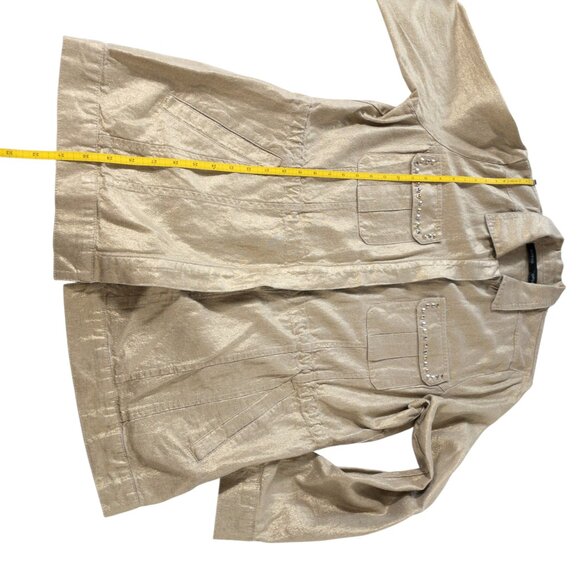 Boston Proper Gold Glitter Metallic Zip Jacket Studded Cargo Long Jacket  SZ L - Picture 3 of 8